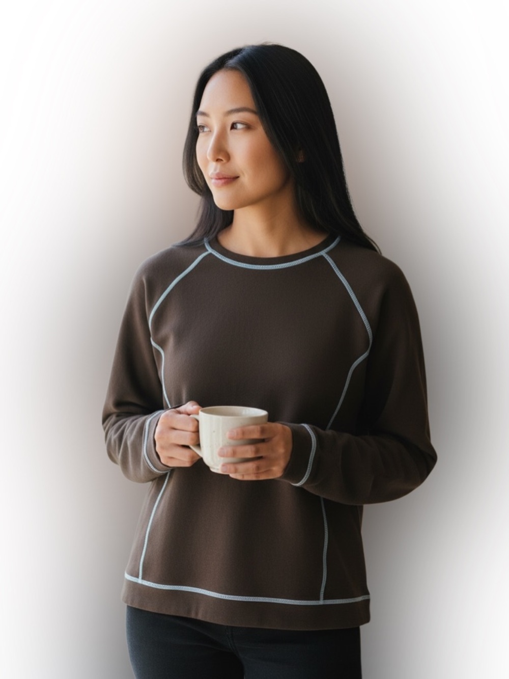 Talbots Brown Crewneck sweater with Light Blue Contrast Stitching Size XL